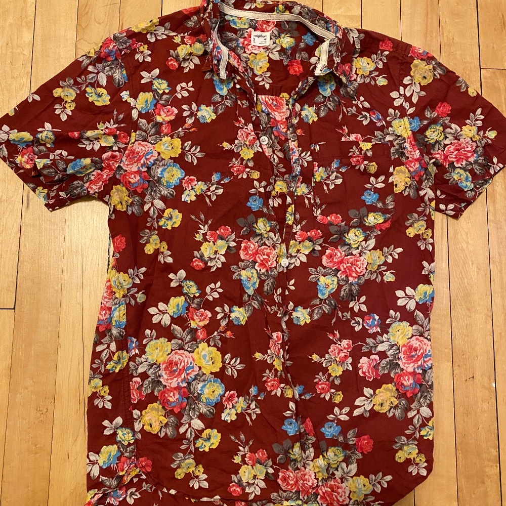 Your Neighbors Burgundy floral button-up shirt